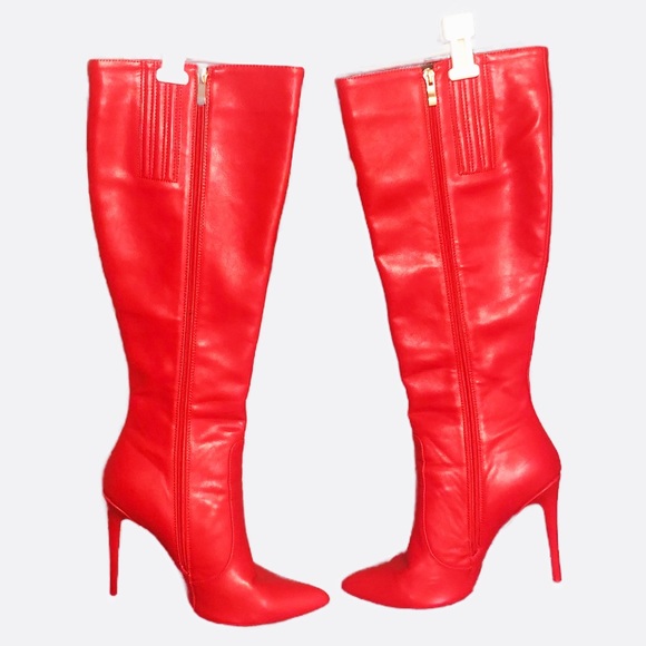 Red Knee High Stiletto Boots Sz 9 - Picture 4 of 10